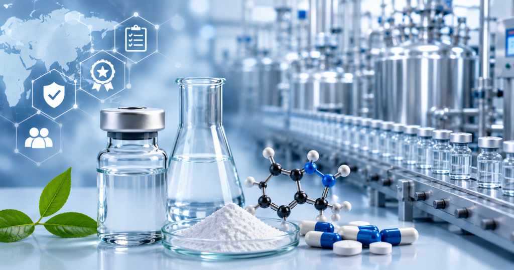 Pharmaceutical production line following WHO-GMP standards